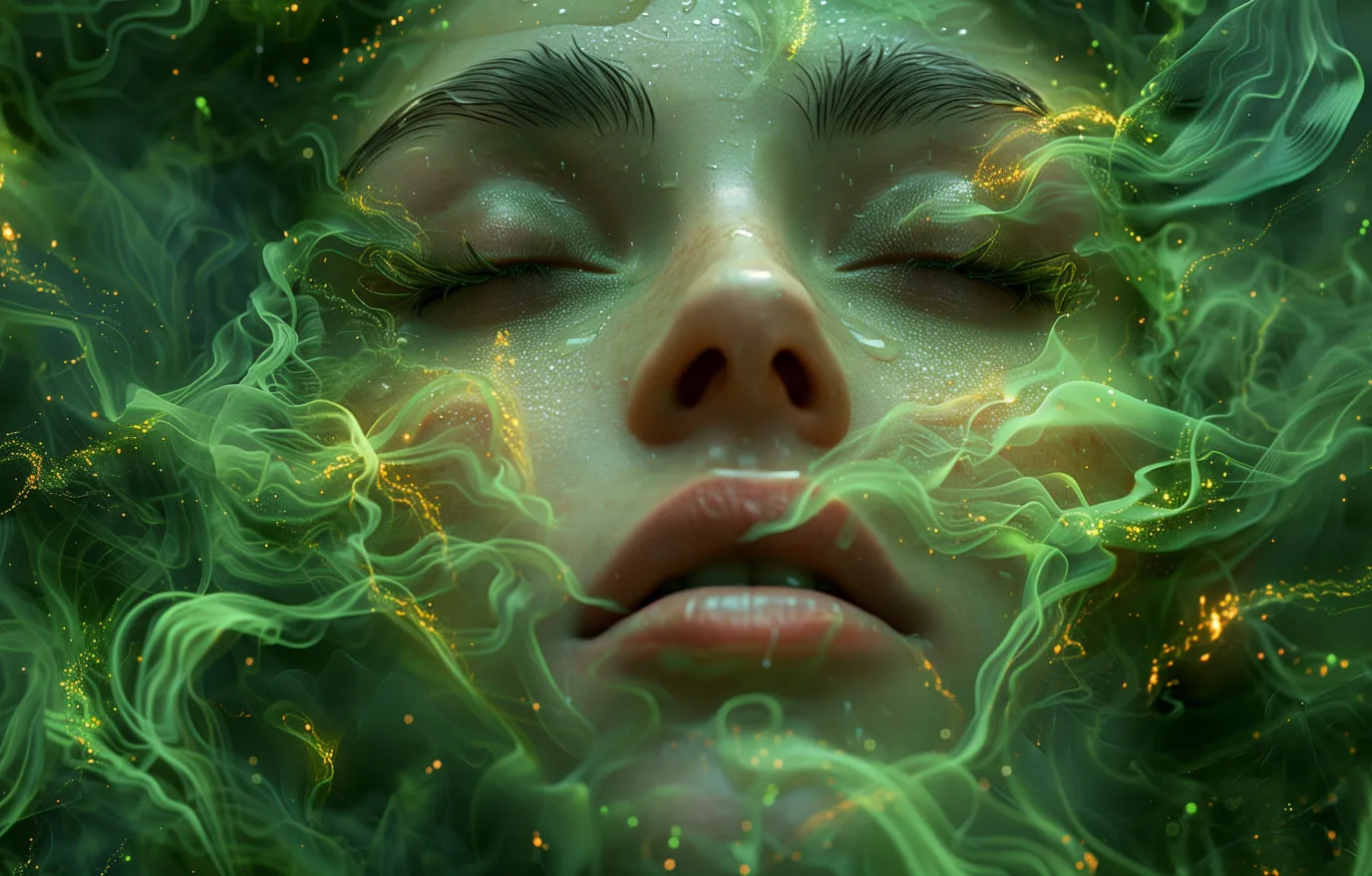 frau mit grünen psychedelischen effekten